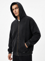 Unisex Double Zipper Acid Washed Fleece Zip Up Hoodies